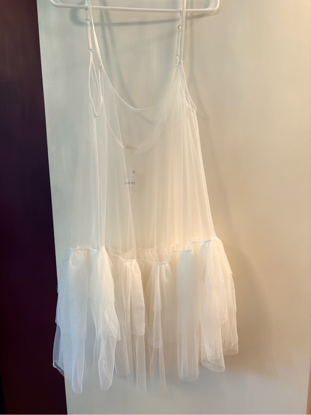 Free People Sheer White Tulle Ruffle Slip Dress